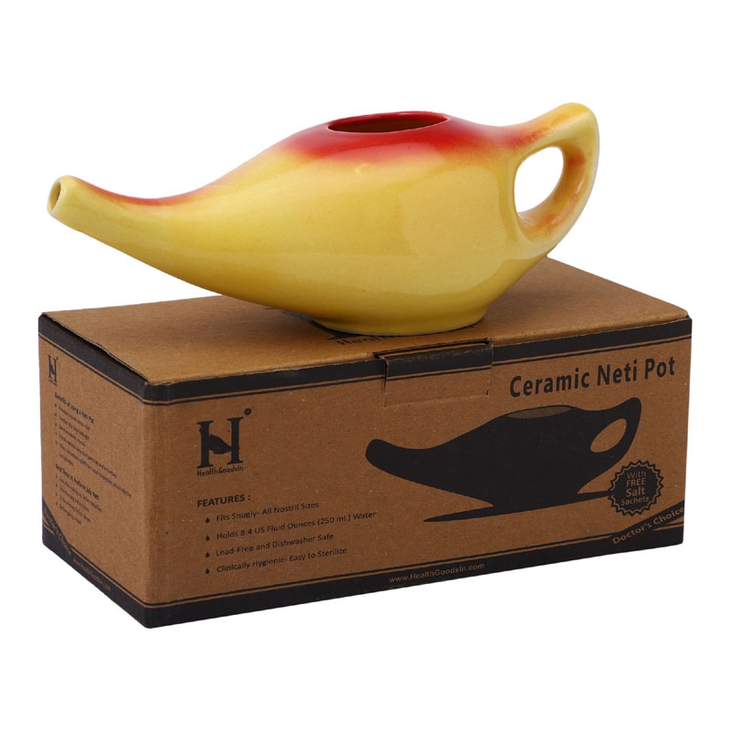 Ceramic Neti Pot 225 Ml Capacity Yellow and Red