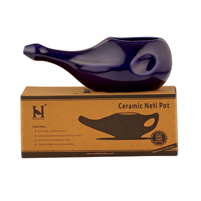 Ceramic Neti Pot Dishwasher Safe for Nasal Cleansing Without Handle Voilet
