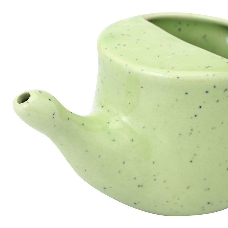 Ceramic Neti Pot Spill Proof for Nasal Cleansing Green Freckle Color 250 Ml