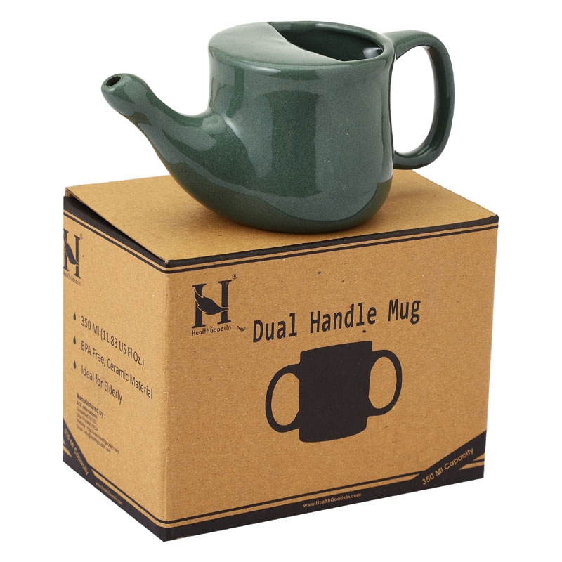 Ceramic Neti Pot for Allergy Control Dark Green Color 250 Ml