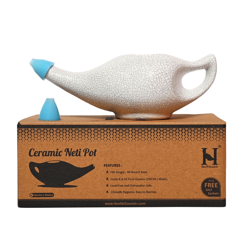 Ceramic Neti Pot for Nasal Cleaner 225 Ml Crackle Pattern Ivory