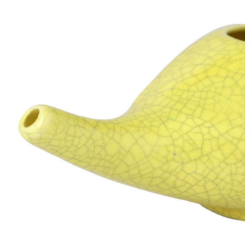 Ceramic Neti Pot for Nasal Cleansing 225 Ml Crackle Pattern Yellow