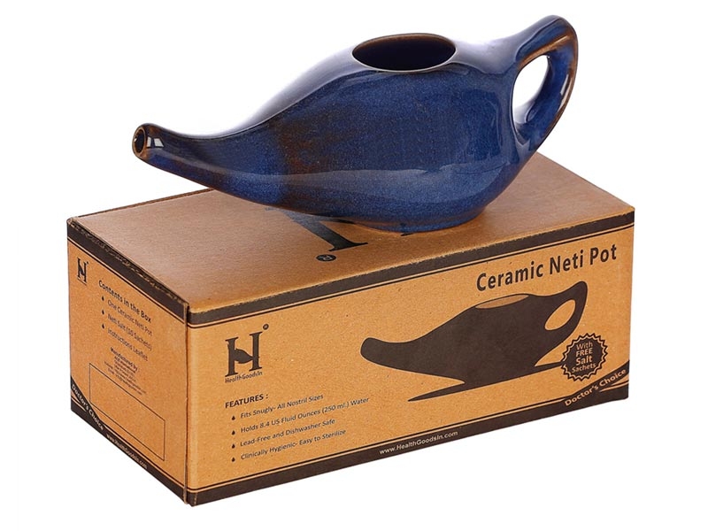 Ceramic Neti Pot for Nasal Cleansing Elegant Blue