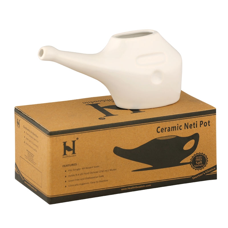 Ceramic Neti Pot for Nasal Cleansing White Ceramic