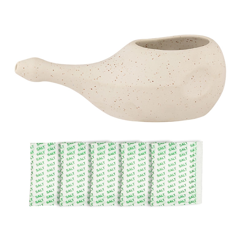 Ceramic Neti Pot for Nasal Cleansing without Handle Matte Ivory