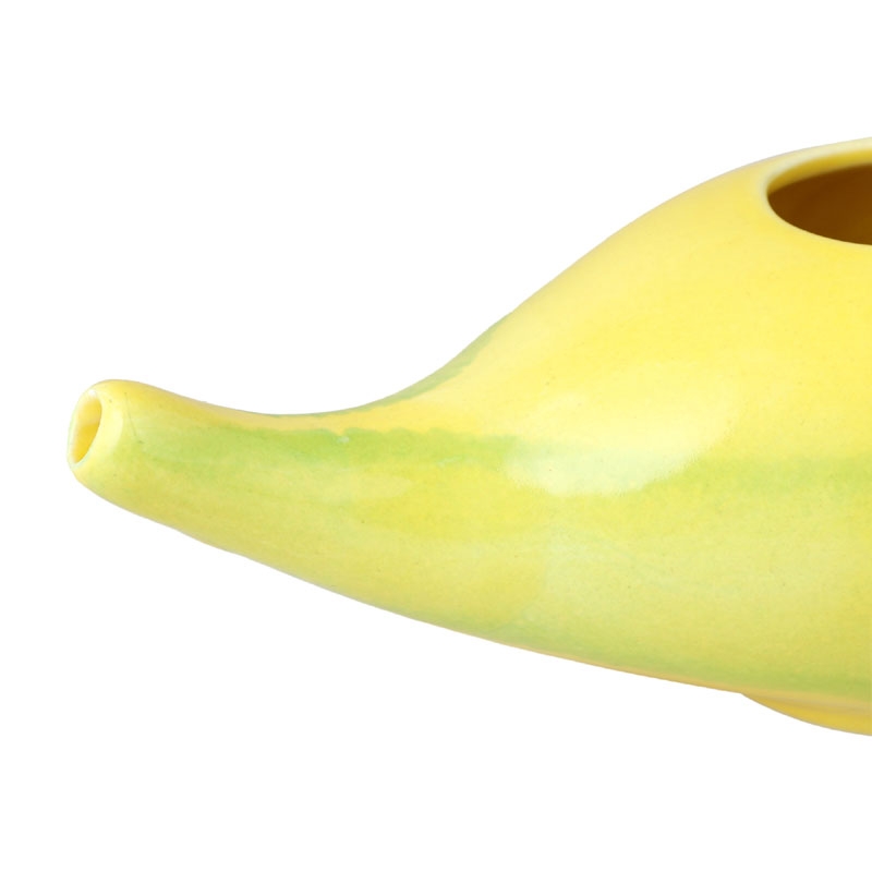 Ceramic Neti Pot for Nasal Irrigation 225 Ml Capacity Green and Yellow
