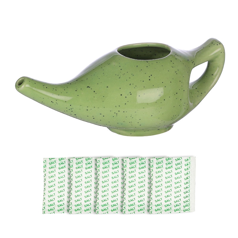 Ceramic Neti Pot for Nasal Irrigation Dishwasher 225 Ml Freckle Pattern Green