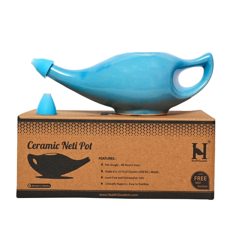 Ceramic Neti Pot for Sinus Premium Grade Dishwasher Safe Holds 225 Ml Turquoise Color