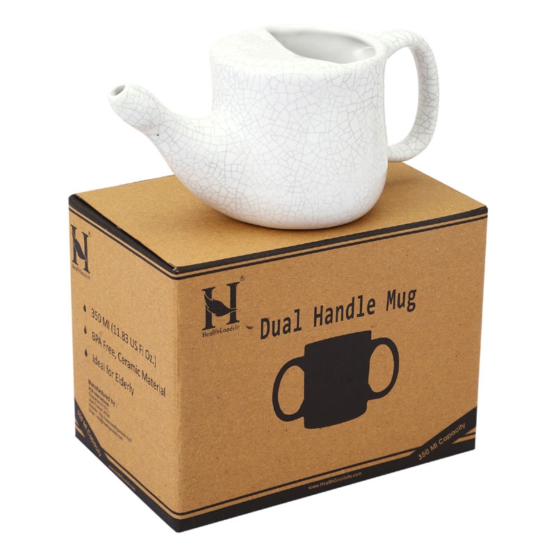 Ceramic Neti Pot for Sinus Spill Proof 225 Ml White Crackle