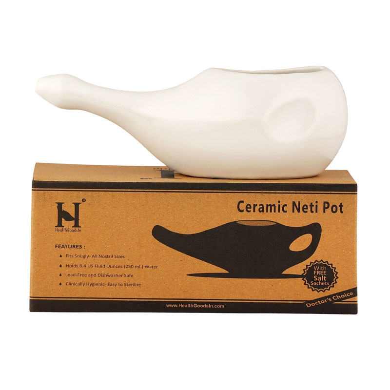 Ceramic Neti Pot without Handle for Sinus Control White Color