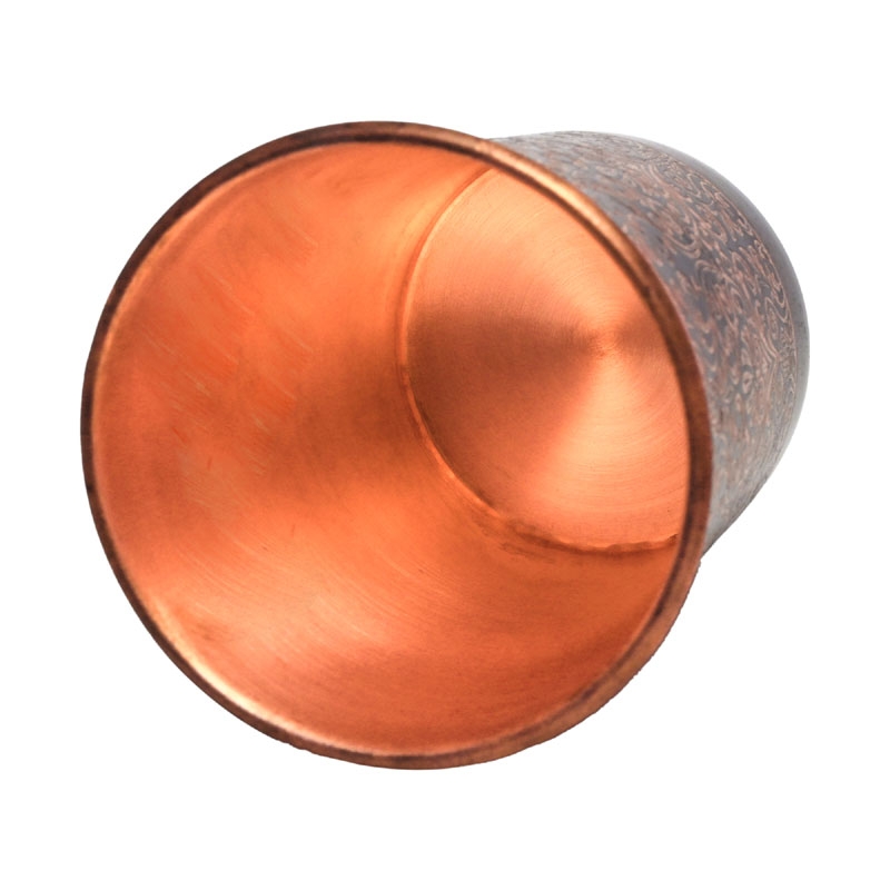 Copper Tumbler Set of 2 Floral Pattern 250 Ml Capacity Straight
