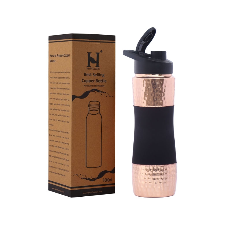 Copper Water Bottle with Sipper Cherry Black 900 Ml Capacity