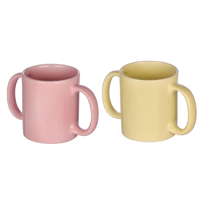 Dual Handle Mug Double Grip Mug Set of 2 for Secure Hold 350 Ml Pastel Color