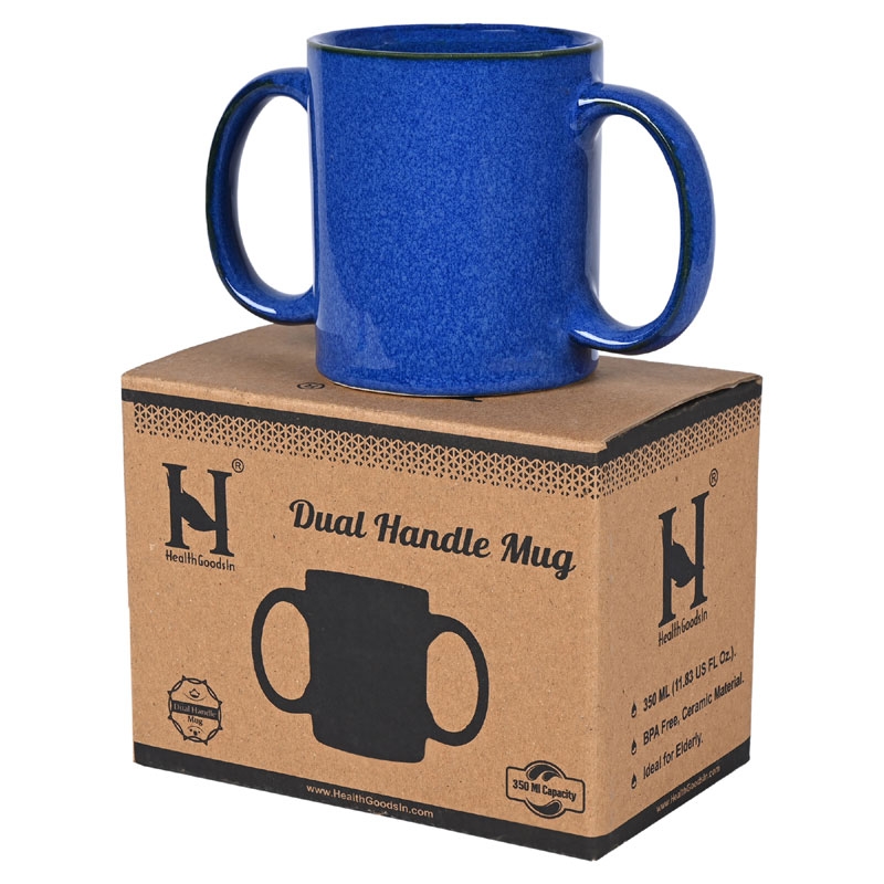 Dual Handle Mug Double Grip Mug to Aid Tremors 350 Ml Elegant Blue