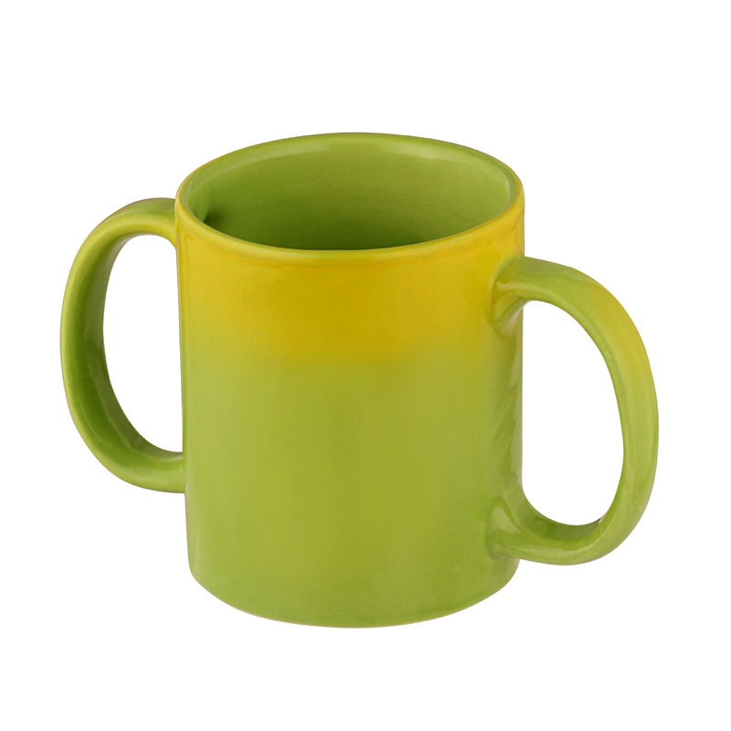 Dual Handle Mug to Aid Tremors 350 Ml Green Yellow Color