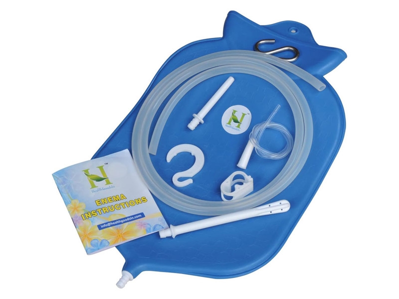 Enema Bag Kit for Colon Cleansing with Platinum Cured Silicone Hose 4 Quart Open Top Blue