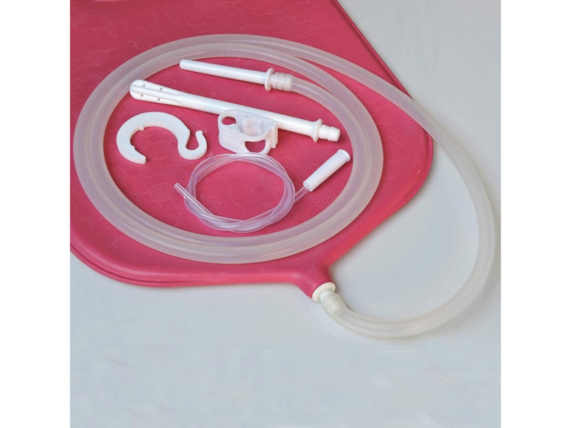 Enema Bag Kit for Colon Cleansing with Platinum Cured Silicone Hose 4 Quart Open Top Red