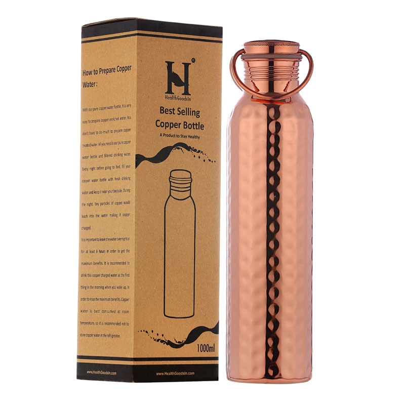 Hammered Copper Water Bottle with Handle 600 Ml Capacity