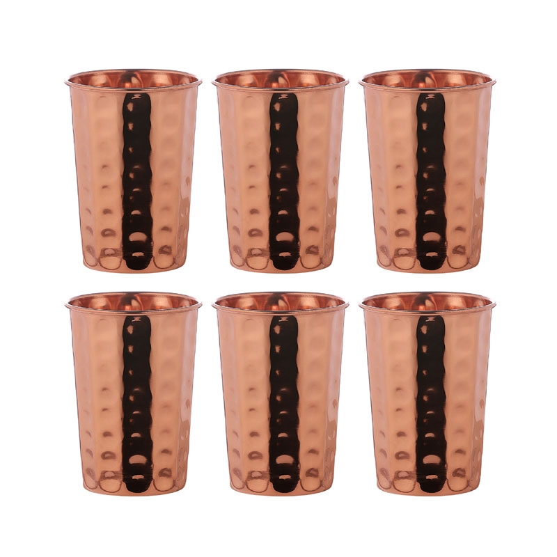 Hammered Pure Copper Tumbler Set of 6 UNLINED UNCOATED and LACQUER FREE 350 Ml 