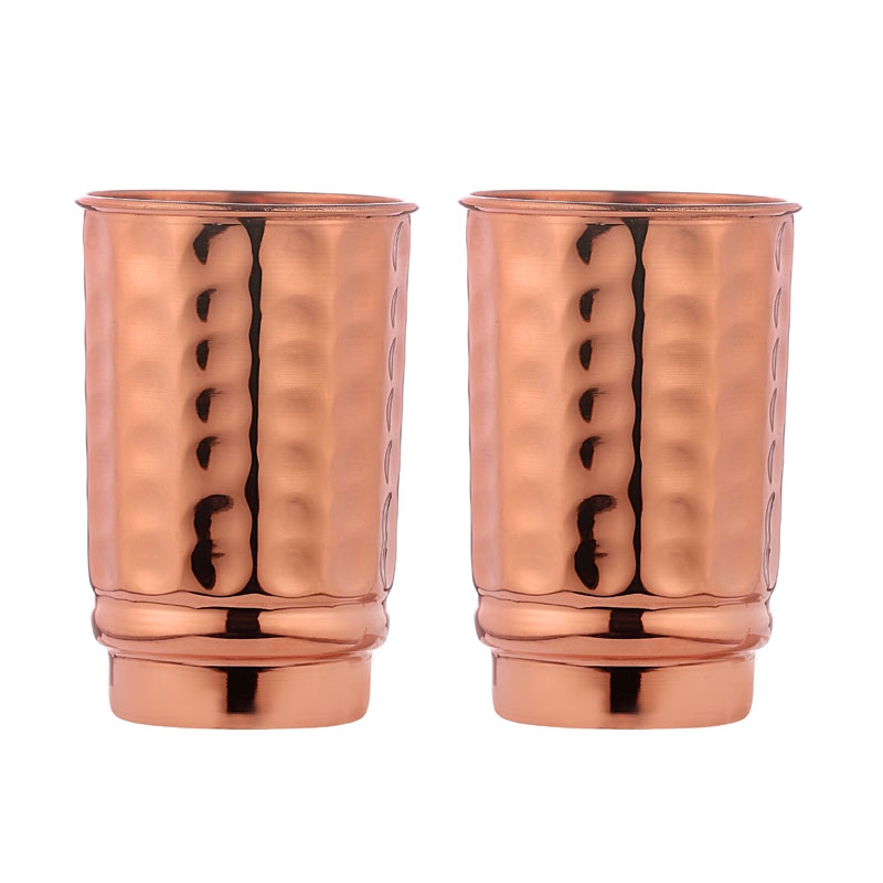 Hammered Pure Copper Tumblers Set of 2 350 Ml Copper Cups