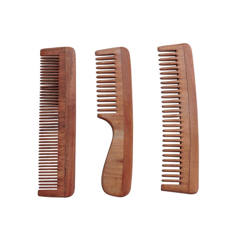 Neem Wood Combs Set of 3 Includes Wide Tooth Fine Tooth Wide Tooth with Handle ULTRA SAVER PACK