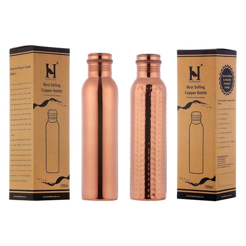 Plain and Hammered Copper Water Bottle 1000 Ml Capacity