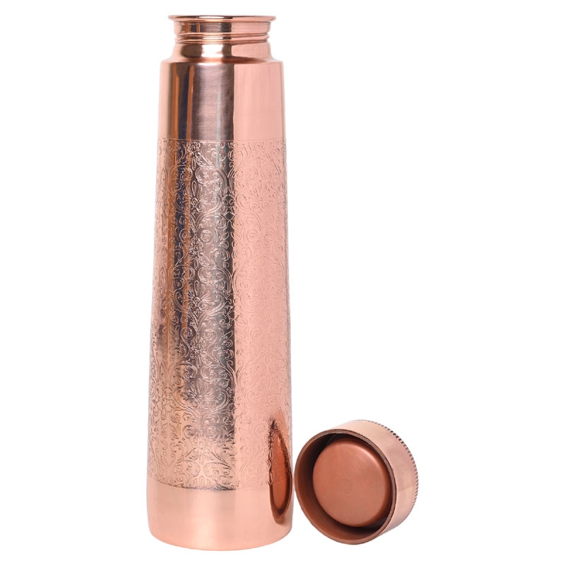 Pure Copper Bottle Light House Shape Etching Pattern 900 Ml Capacity