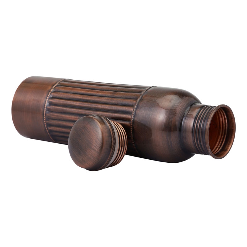 Pure Copper Bottle PREMIUM ANTIQUE Finish 950 Ml Capacity Lining Pattern