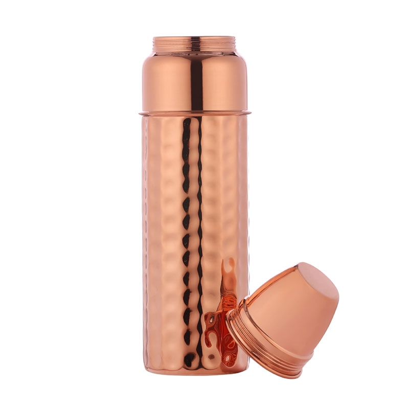 Pure Copper Bottle Thermos Shape 900 ML Capacity Hammered Pattern