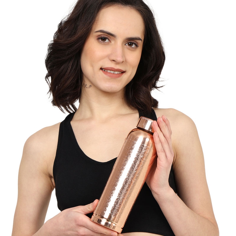 Pure Copper Fanta Bottle 900 Ml Capacity with Etching Pattern