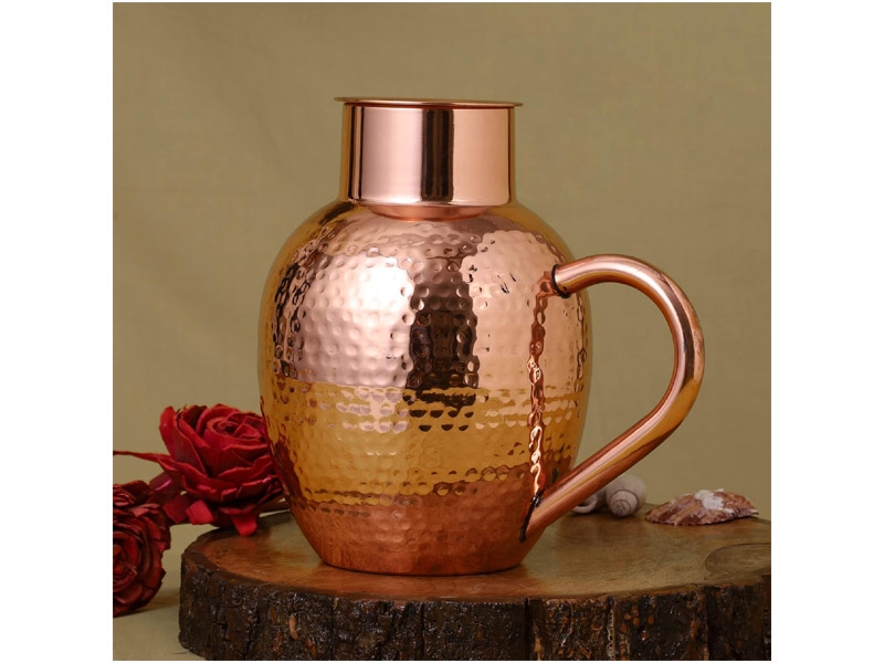 Pure Copper Pitcher Heavy Gauge With Bowl Hammered Jug 1.5 Liters