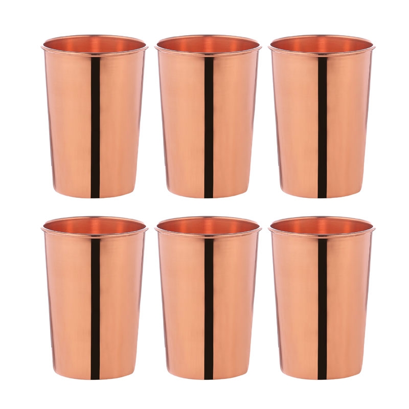 Pure Copper Tumbler Set of 6 UNLINED UNCOATED and LACQUER FREE 350 Ml 