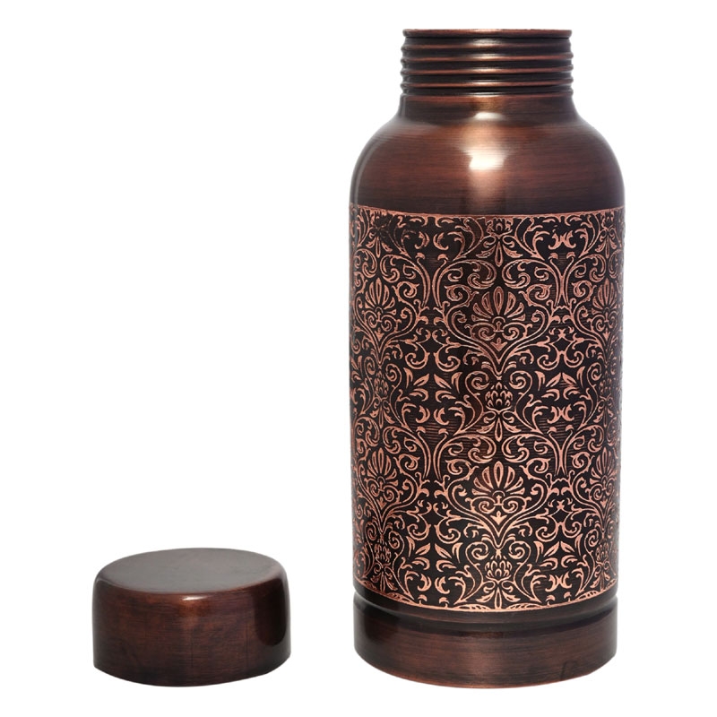 Pure Copper Water Bottle Beautiful Floral Pattern 600 Ml Capacity