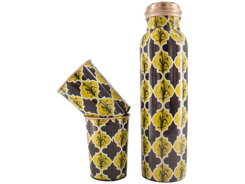 Pure Copper Water Bottle with 2 Tumblers Set Eco Friendly with
