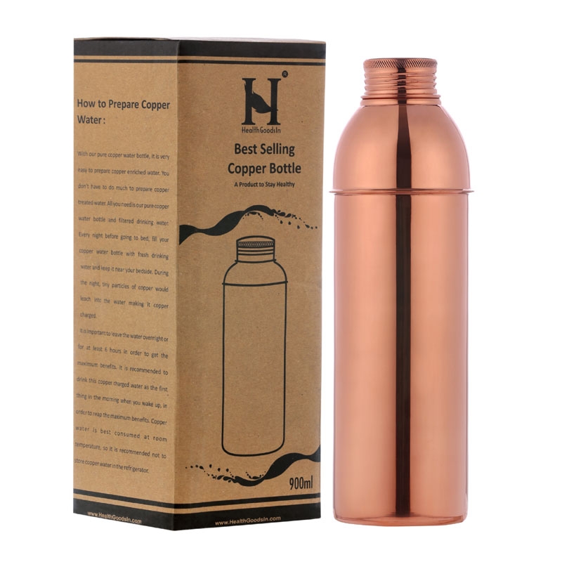 Pure Copper Water Bottle with Handle 600 Ml UNLINED UNCOATED and LACQURED-FREE