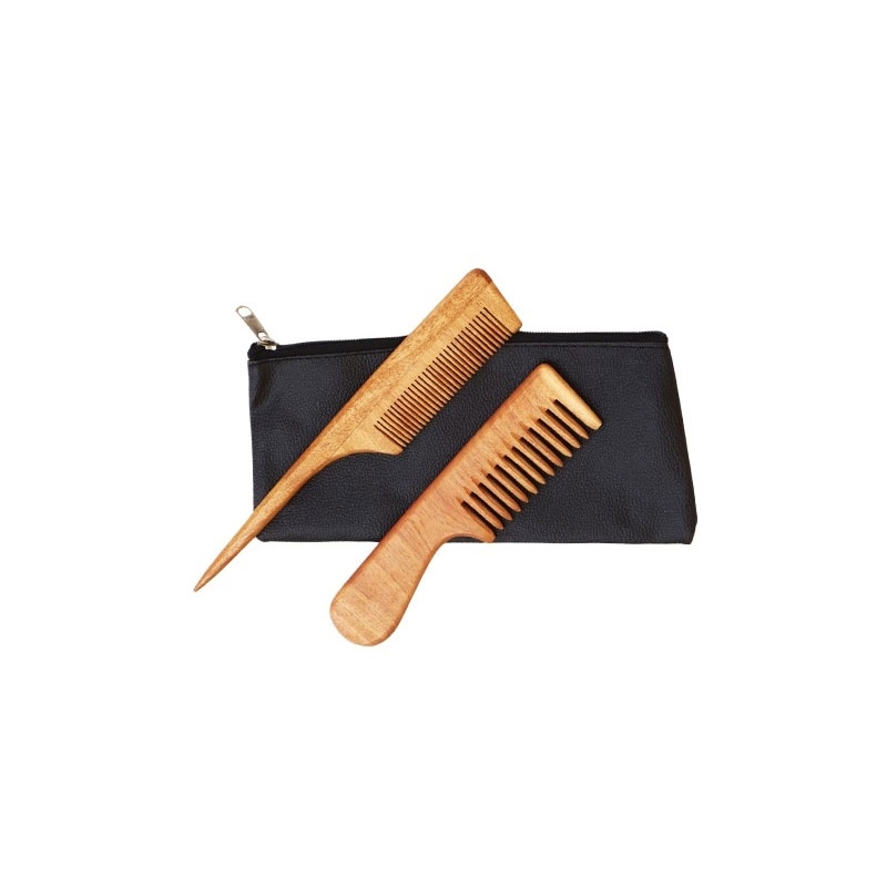 Set of 2 Natural Pure Neem Comb WIDE and Conair Comb with Handle
