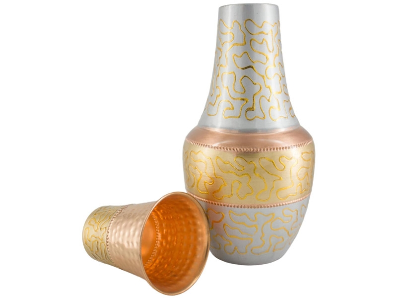Bedside Water Carafe with Tumbler Capacity 1.4 Liter Silver Gold