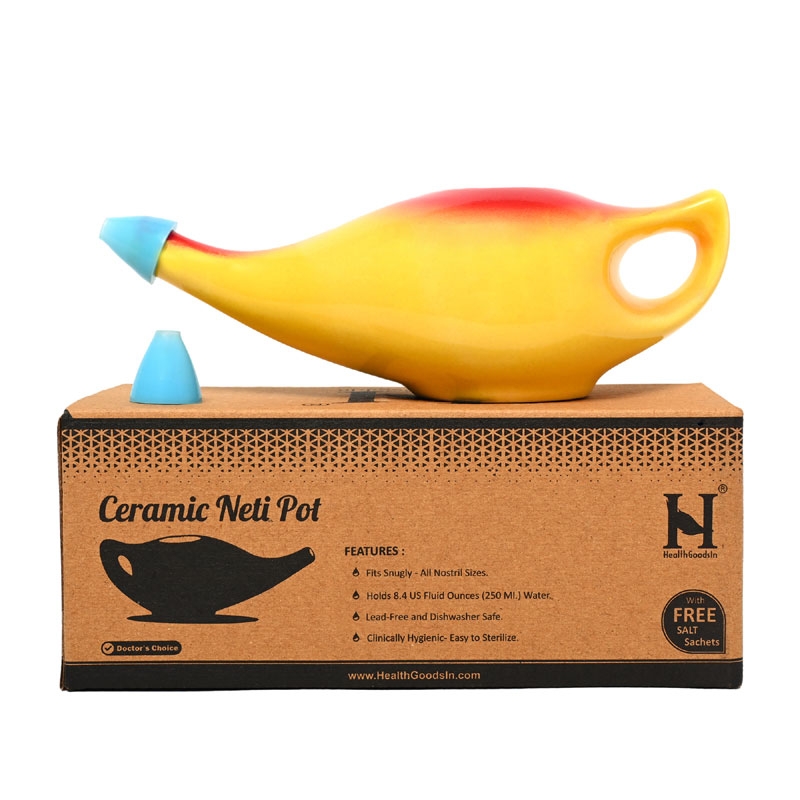 Ceramic Neti Pot 225 Ml Capacity Yellow and Red