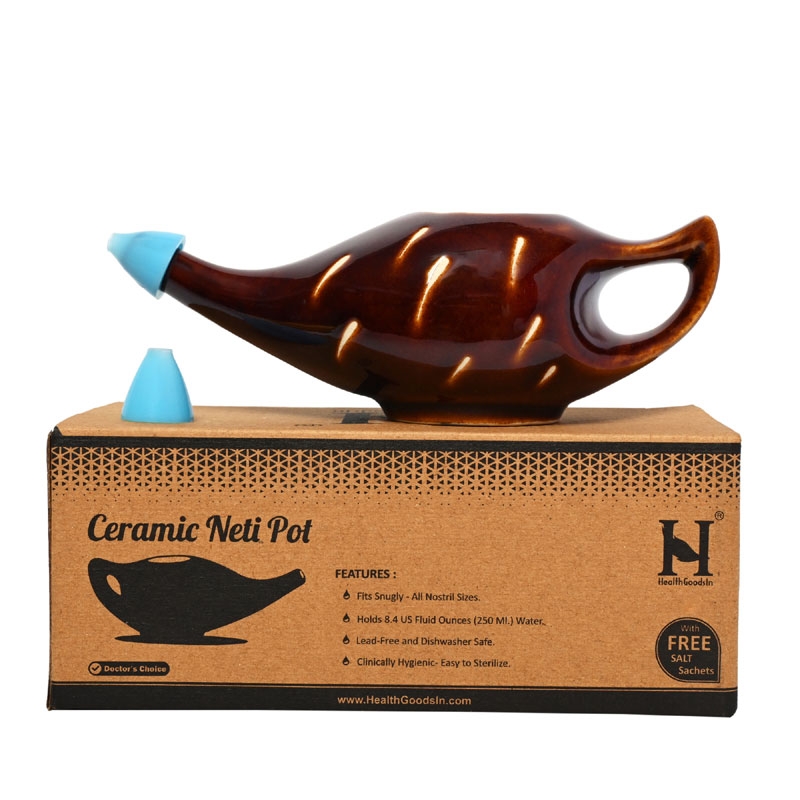 Ceramic Neti Pot Nose Cleaner for Sinus 225 Ml Dark Brown Color