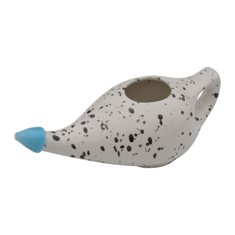 Ceramic Neti Pot Premium Handcrafted Durable Dishwasher Safe with 2 Silicone Nozzle Tip 225 Ml Capacity Dalmatian
