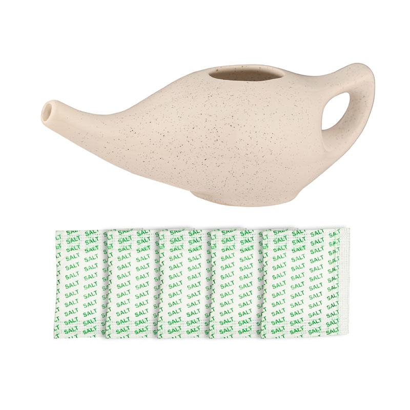 Ceramic Neti Pot Premium Handcrafted Durable Dishwasher Safe with 2 Silicone Nozzle Tip 225 Ml Capacity Dotted Ivory