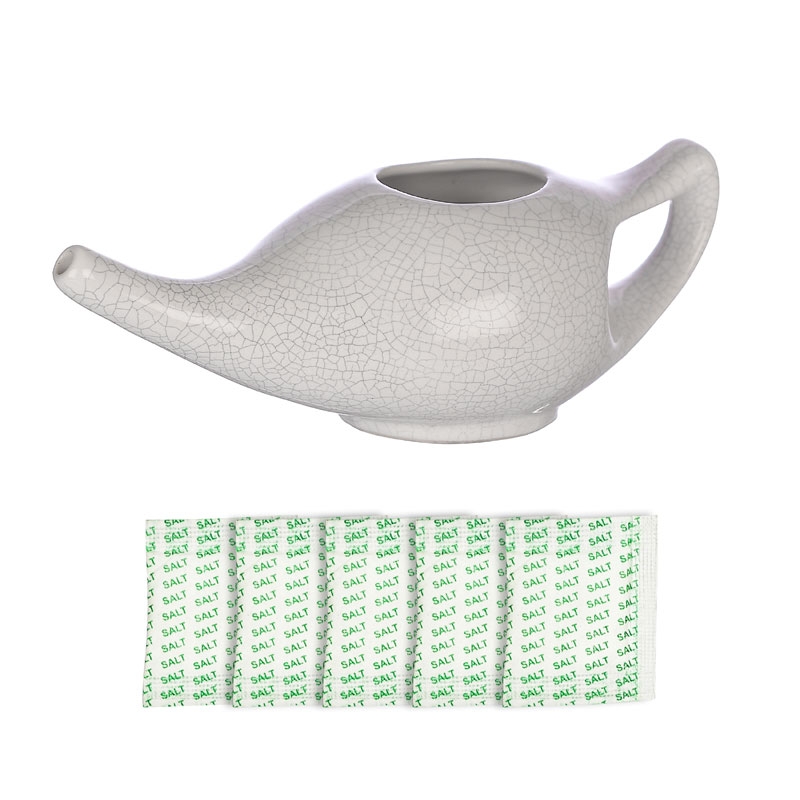 Ceramic Neti Pot for Nasal Cleaner 225 Ml Crackle Pattern Ivory