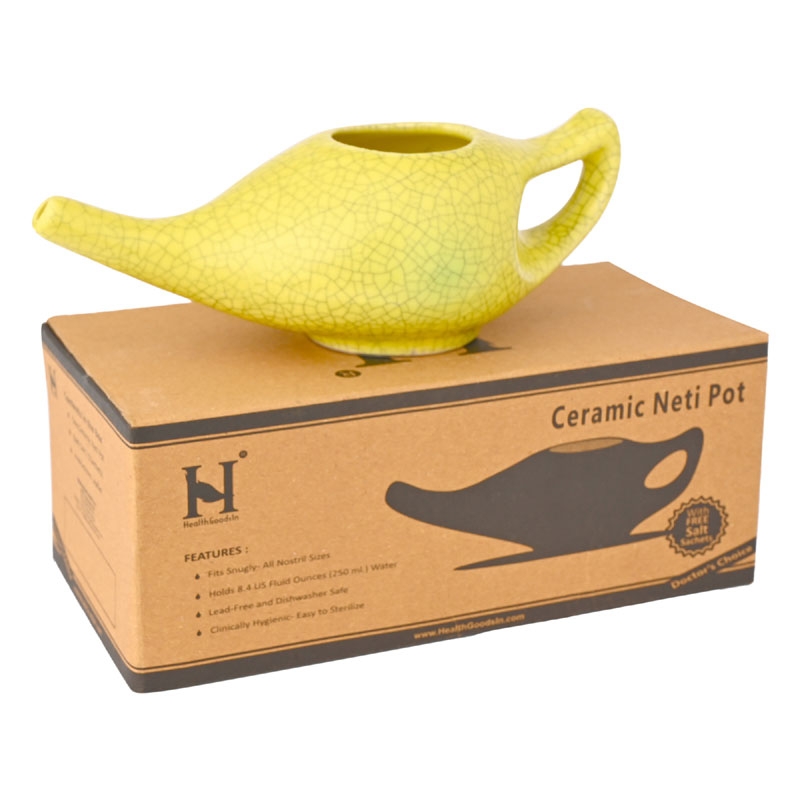 Ceramic Neti Pot for Nasal Cleansing 225 Ml Crackle Pattern Yellow
