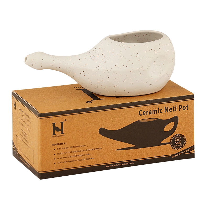Ceramic Neti Pot for Nasal Cleansing without Handle Matte Ivory