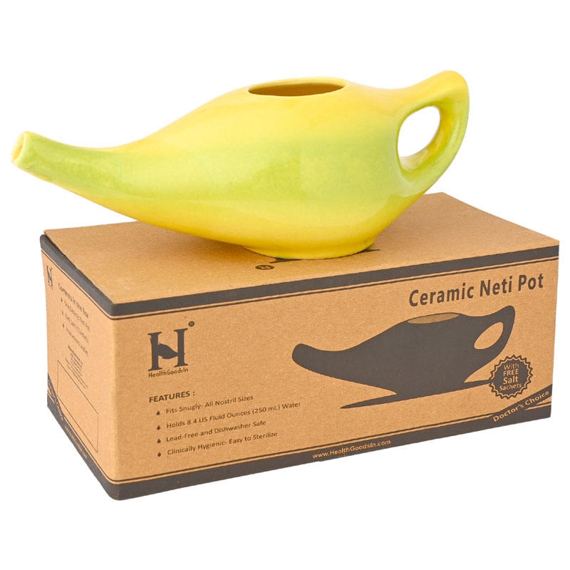 Ceramic Neti Pot for Nasal Irrigation 225 Ml Capacity Green and Yellow