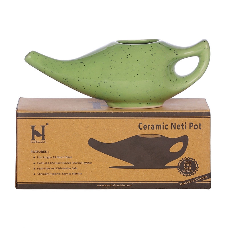 Ceramic Neti Pot for Nasal Irrigation Dishwasher 225 Ml Freckle Pattern Green