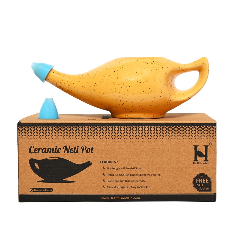 Ceramic Neti Pot for Sinus 225 Ml Freckle Pattern Orange