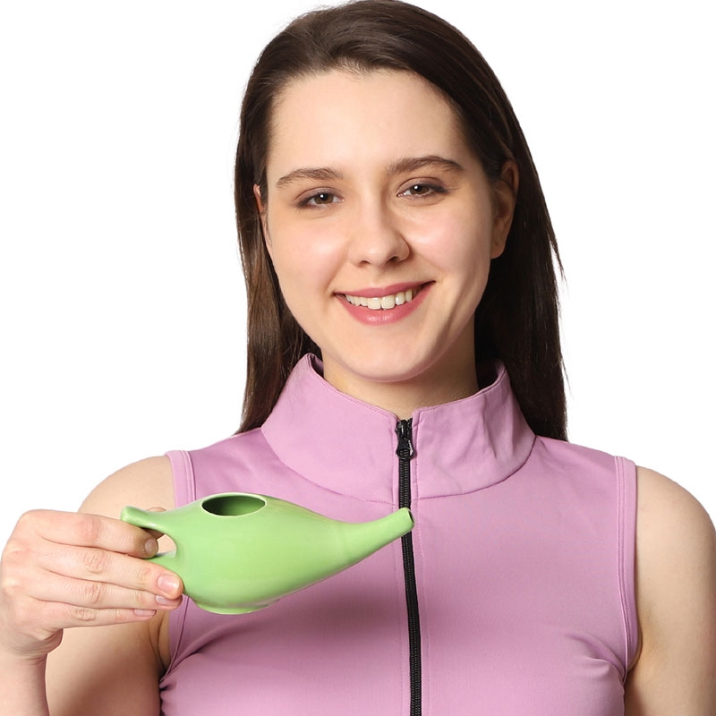 Ceramic Neti Pot with 2 Silicone Nozzle and Salt for Sinus 225 Ml Capacity Green