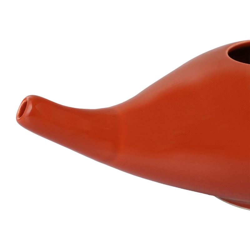 Ceramic Neti Pot with 2 Silicone Nozzle and Salt for Sinus 225 Ml Red