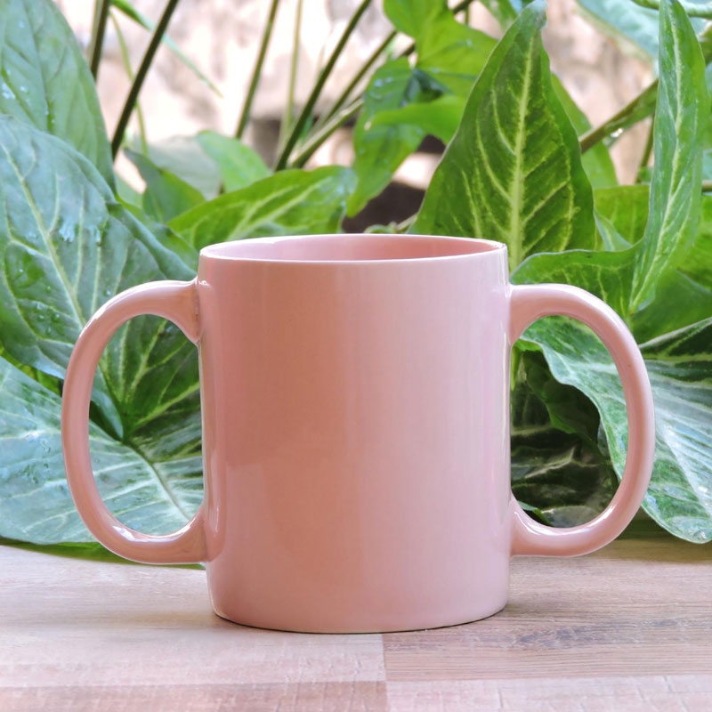 Dual Handle Mug Double Grip Mug to Aid Tremors MICROWAVE SAFE 350 Ml PEACH Color